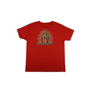 Bold red Virgen de Guadalupe graphic tee Size L